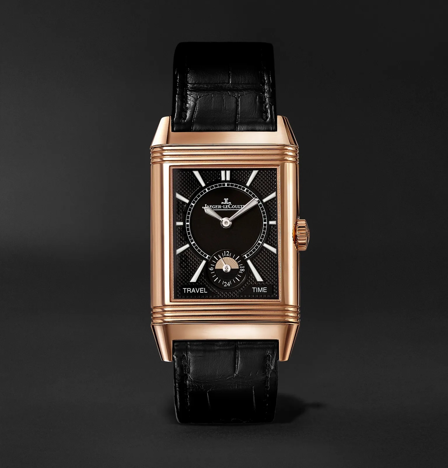 Reverso Classic Large Duoface Small Seconds Hand-Wound 28.3mm 18-Karat Rose Gold and Alligator Watch - 9