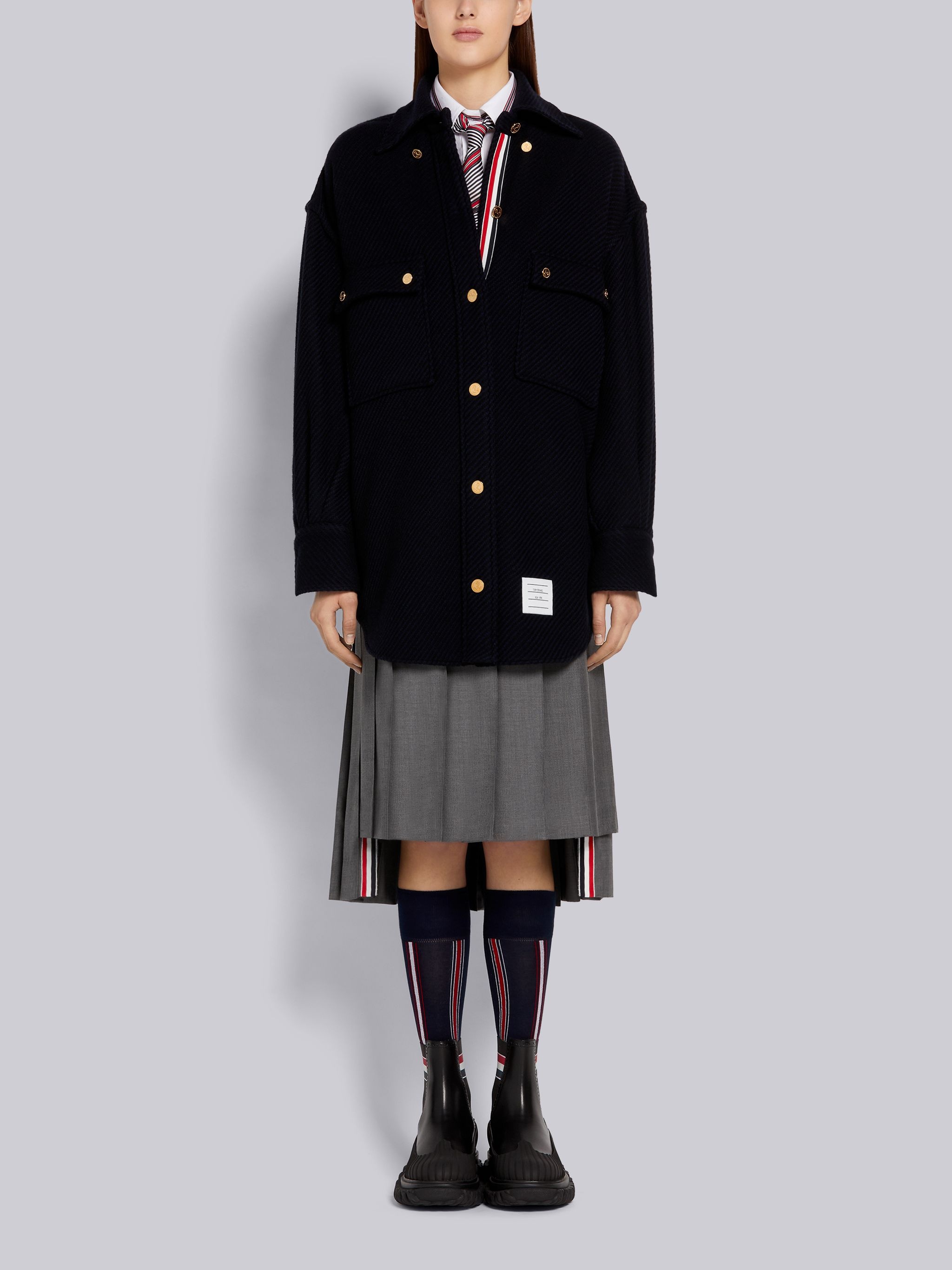 Navy Twill Weave Cashmere Tweed Supersized Shirtdress - 4