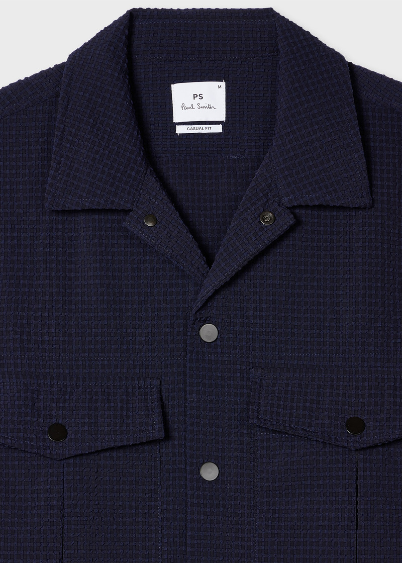 Paul Smith Navy Seersucker Short-Sleeve Shirt outlook