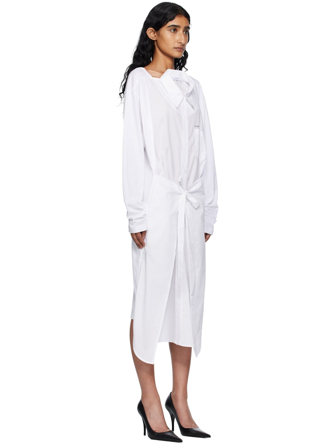 White Movable Collar Wrap Midi Dress - 2