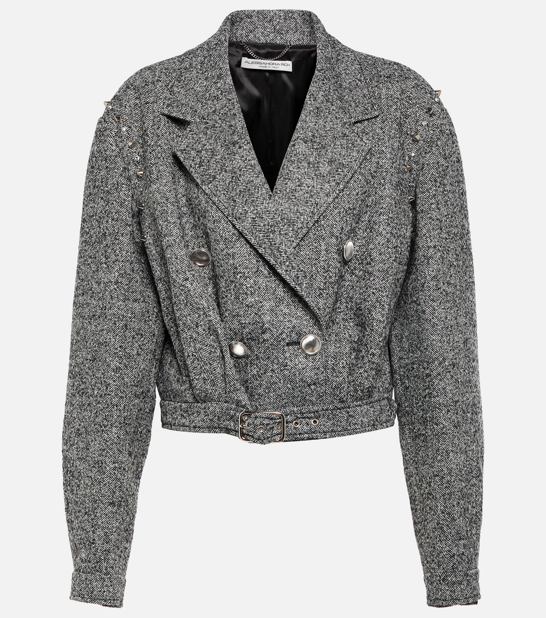 Herringbone cropped wool-blend jacket - 1