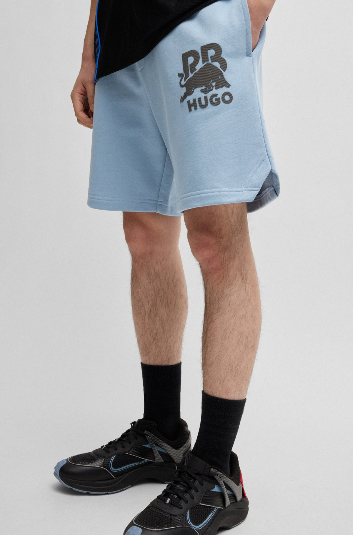 HUGO X RB COTTON-TERRY SHORTS WITH CARBON STEALTH LOGO - 3