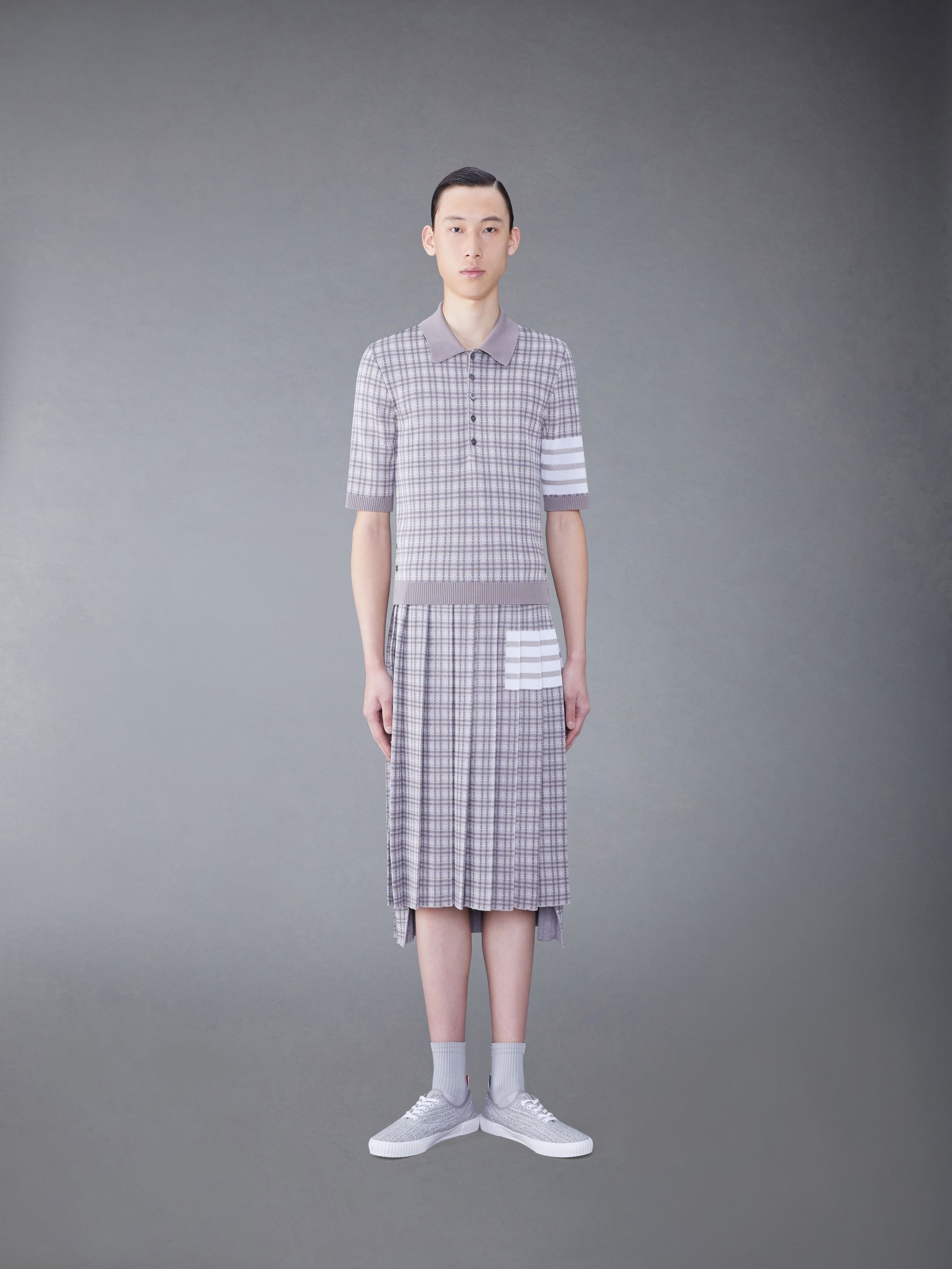 Silk Cotton Check Jacquard 4-Bar Polo - 3
