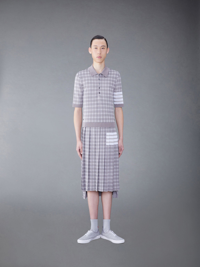 Silk Cotton Check Jacquard 4-Bar Polo 3