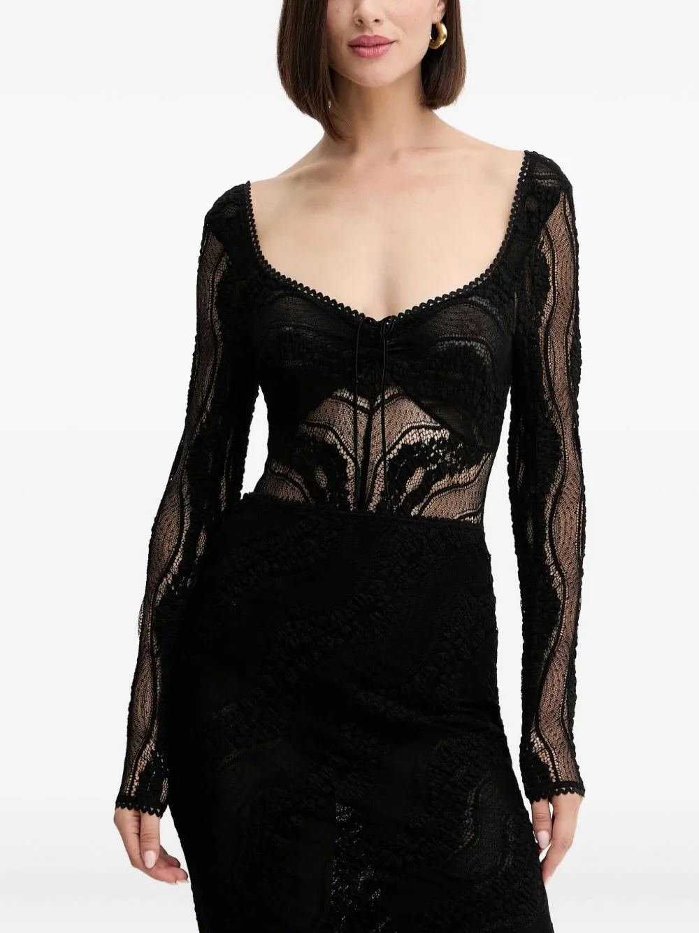 long-sleeve lace bodysuit - 1