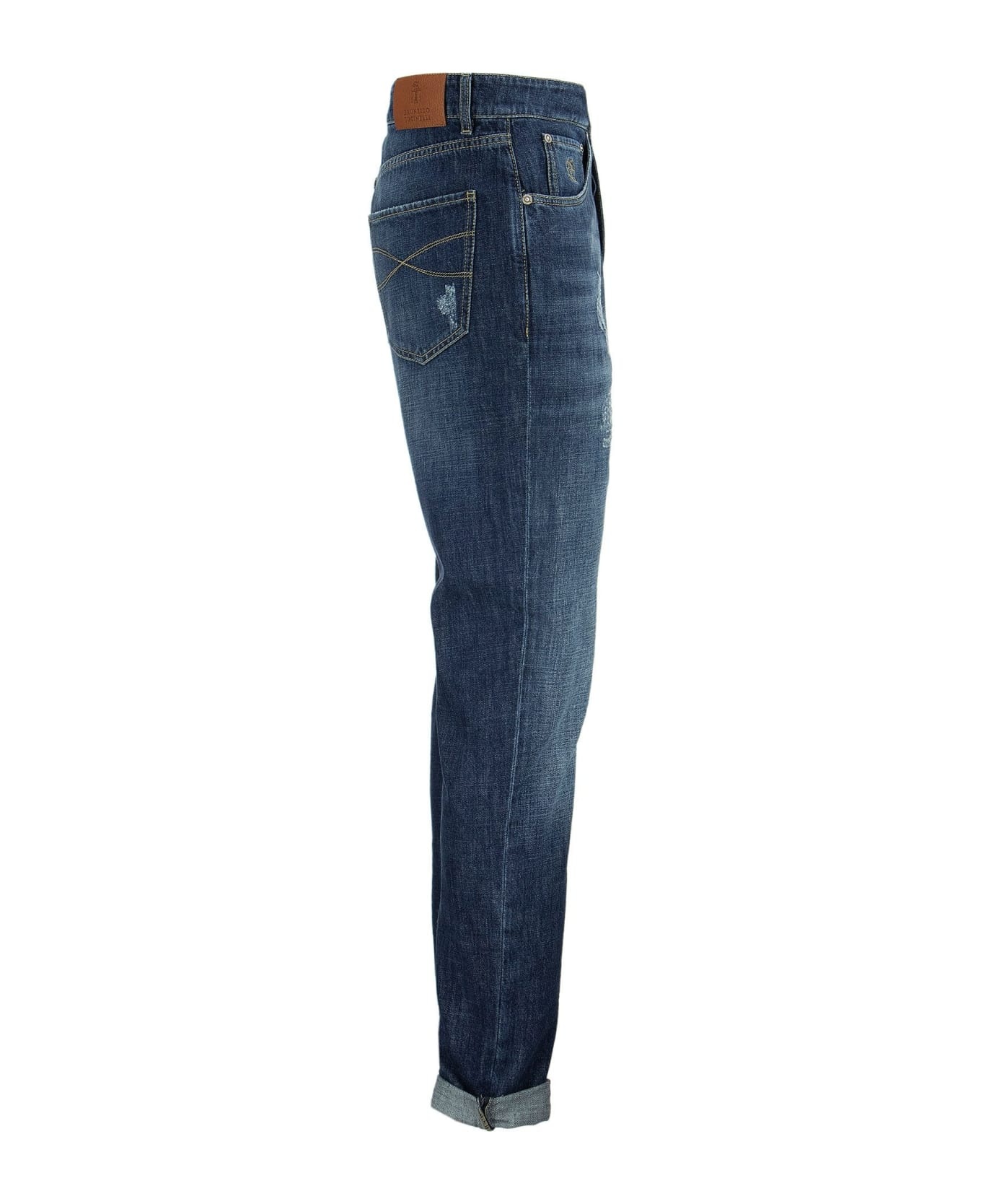 Five-pocket Leisure Fit Trousers In Old Denim With Rips - 3