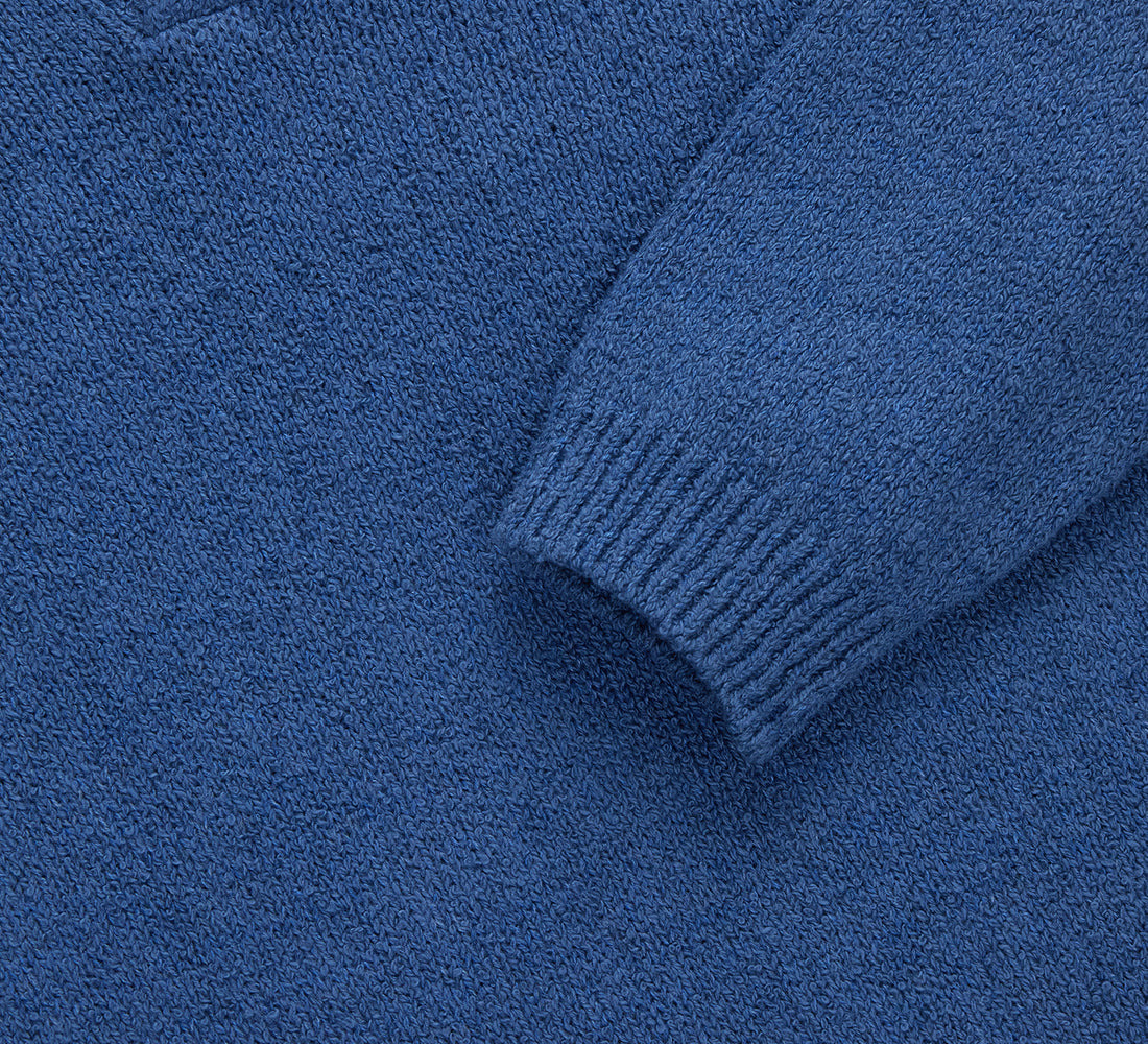 Long Sleeve Knit Polo - Lapis Boucle - 5