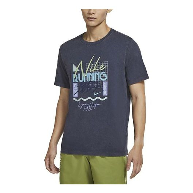 Nike Dri-FIT Alphabet Printing Sports Short Sleeve Obsidian Color Black CZ8181-451 1