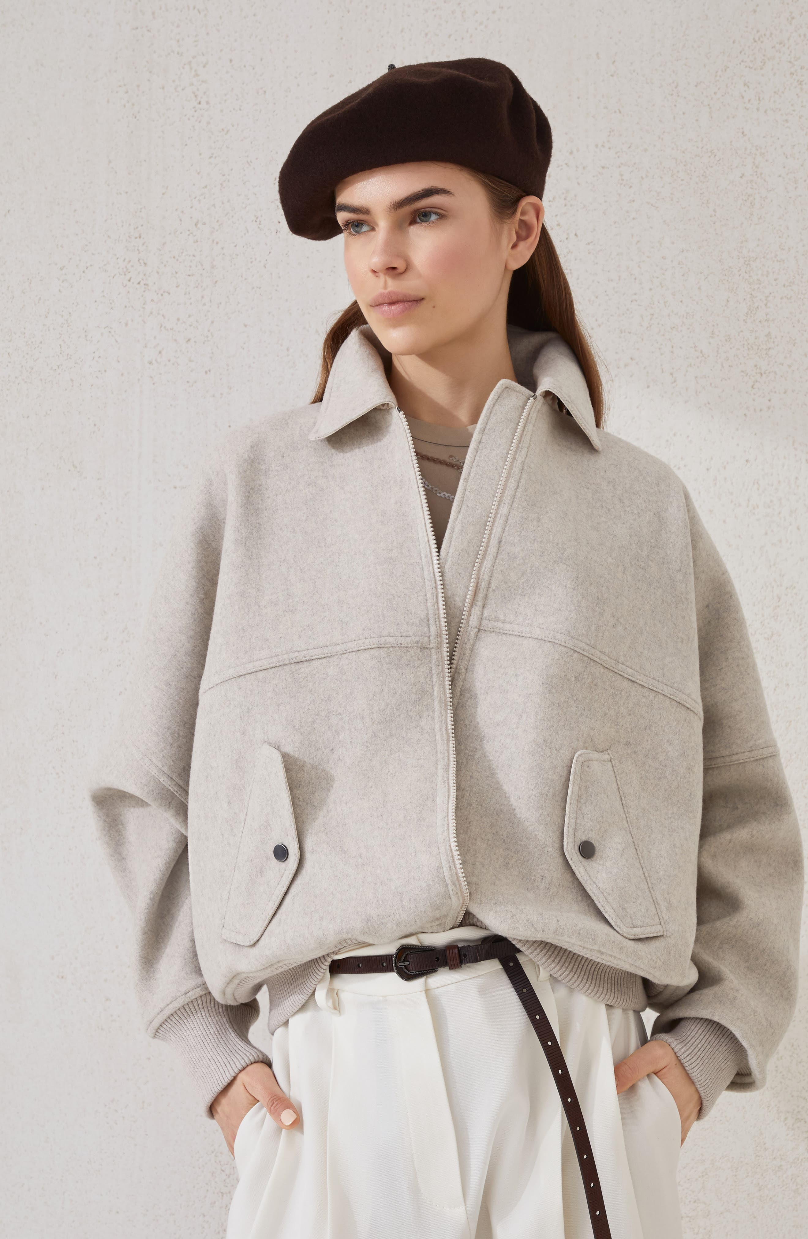 Brunello Cucinelli Double fabric bomber jacket in Cool Beige at Nordstrom - 5