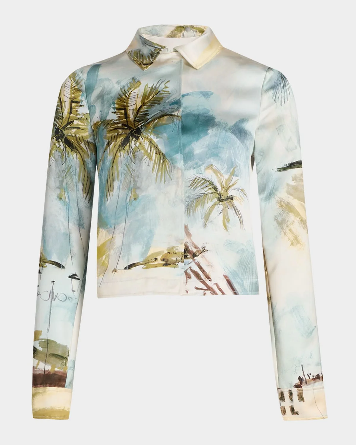 Landscape-Print Satin Single-Breasted Jacket - 1
