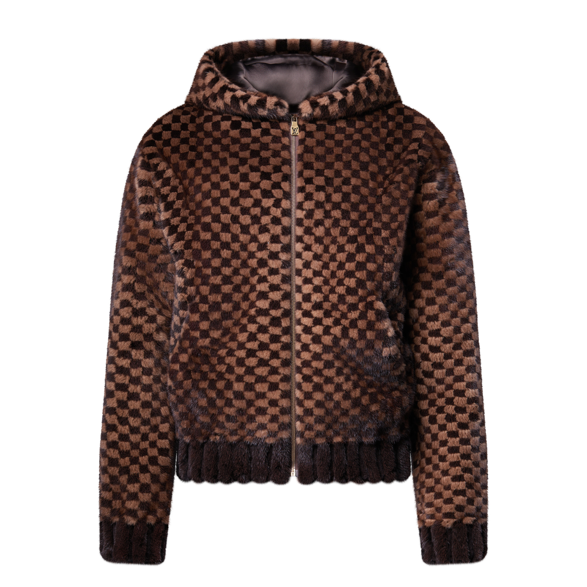 Damier Intarsia Zipped Mink Hoodie - 1