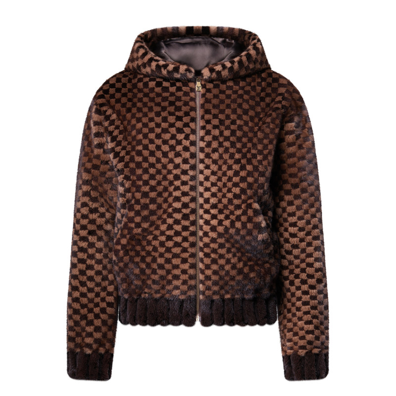 Damier Intarsia Zipped Mink Hoodie 1