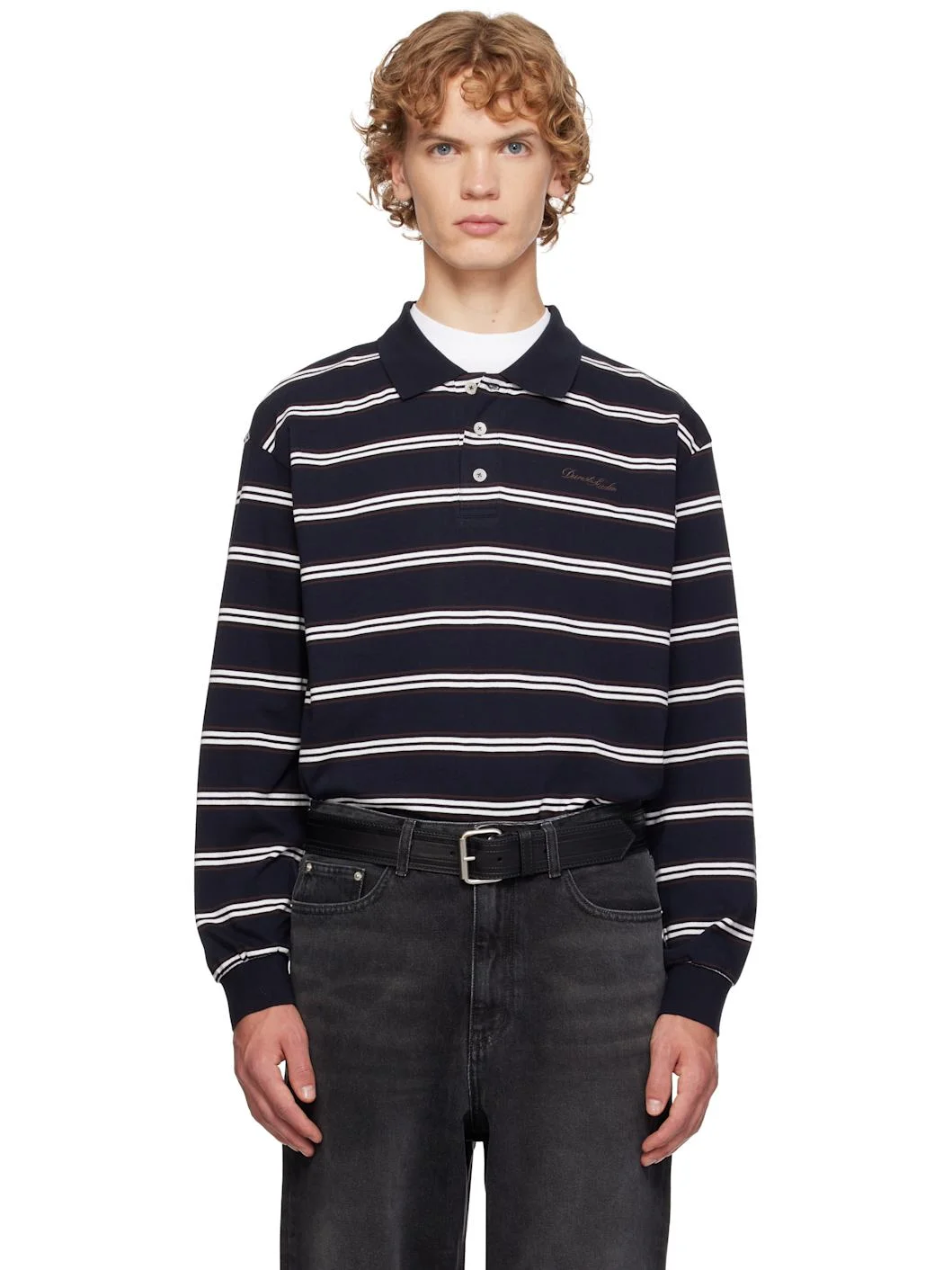 Navy Stripe Collared Polo - 1