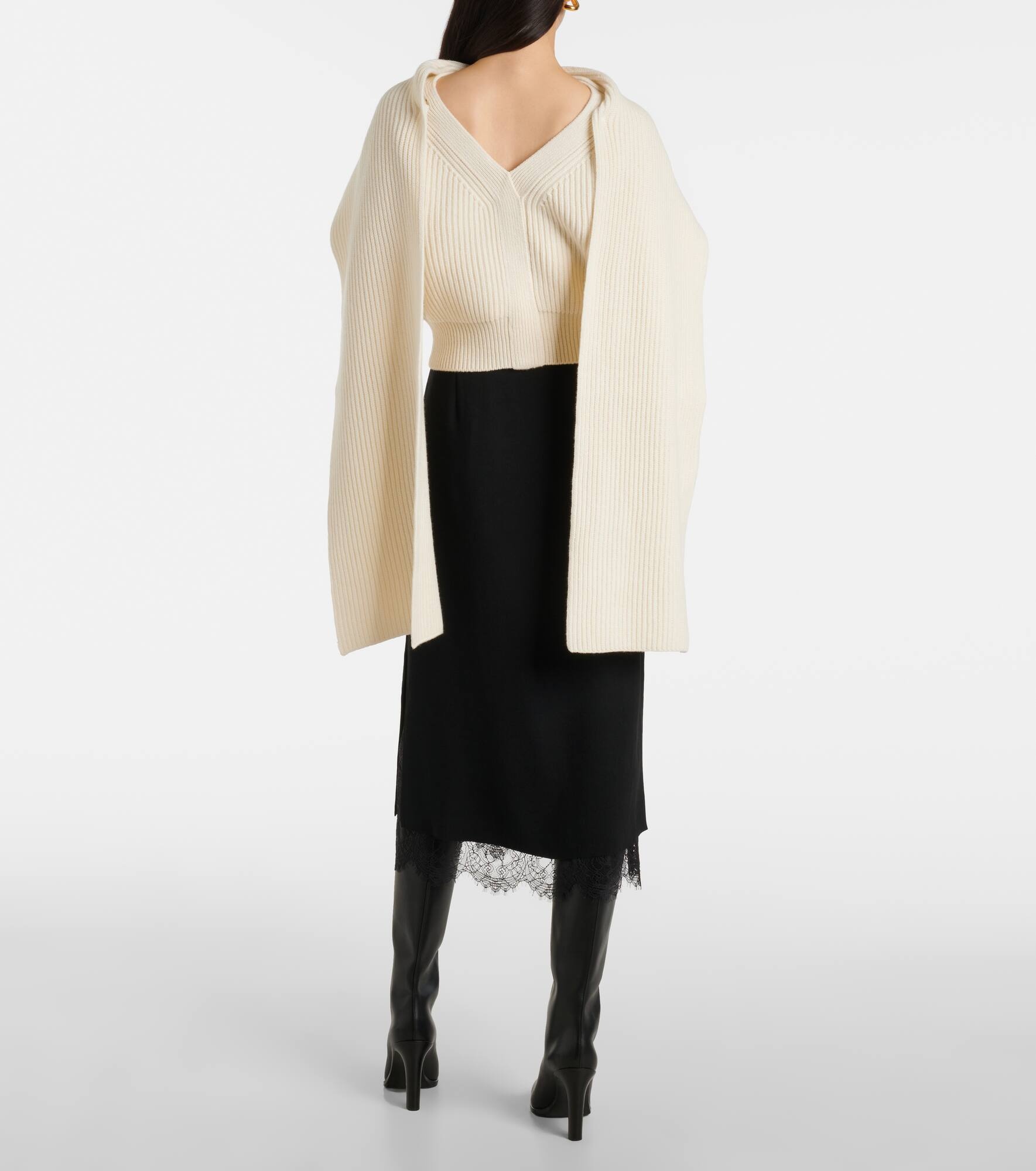 Cropped wool and cashmere scarf sweater - 3