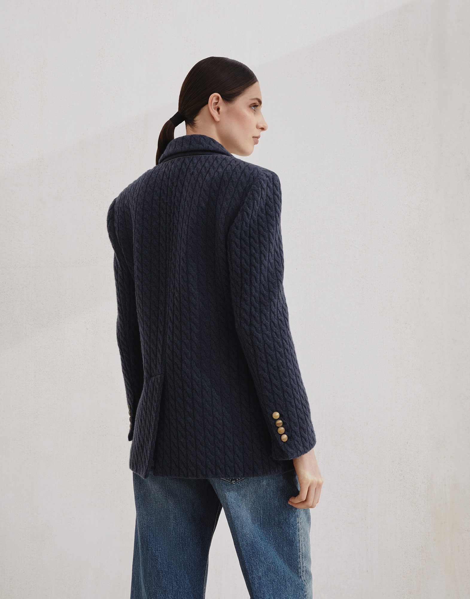 Cashmere cable knit blazer with monili - 2