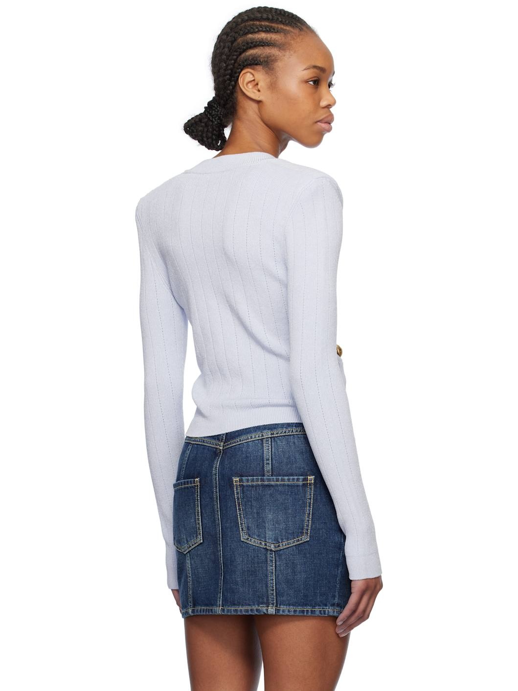 Blue Cropped Knit Cardigan - 3