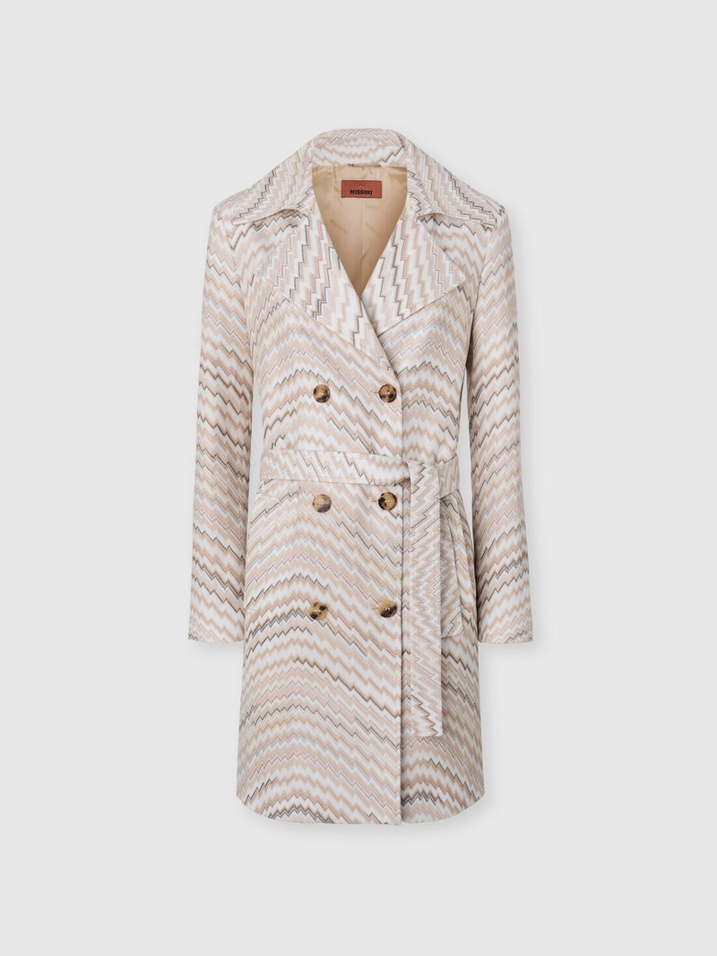 Double-Breasted Trench Coat with Wavy Zigzag Pattern 1
