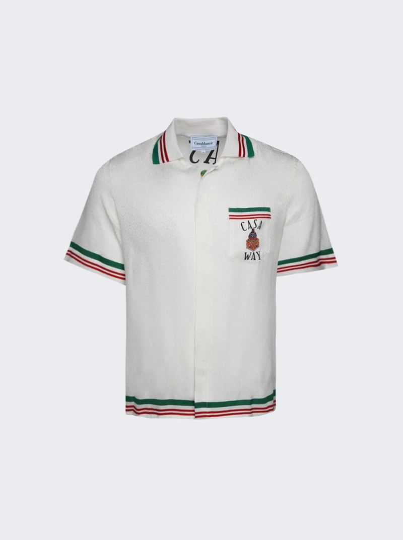 Casa Way Knitted Collar Short Sleeve Shirt Multicolor - 1