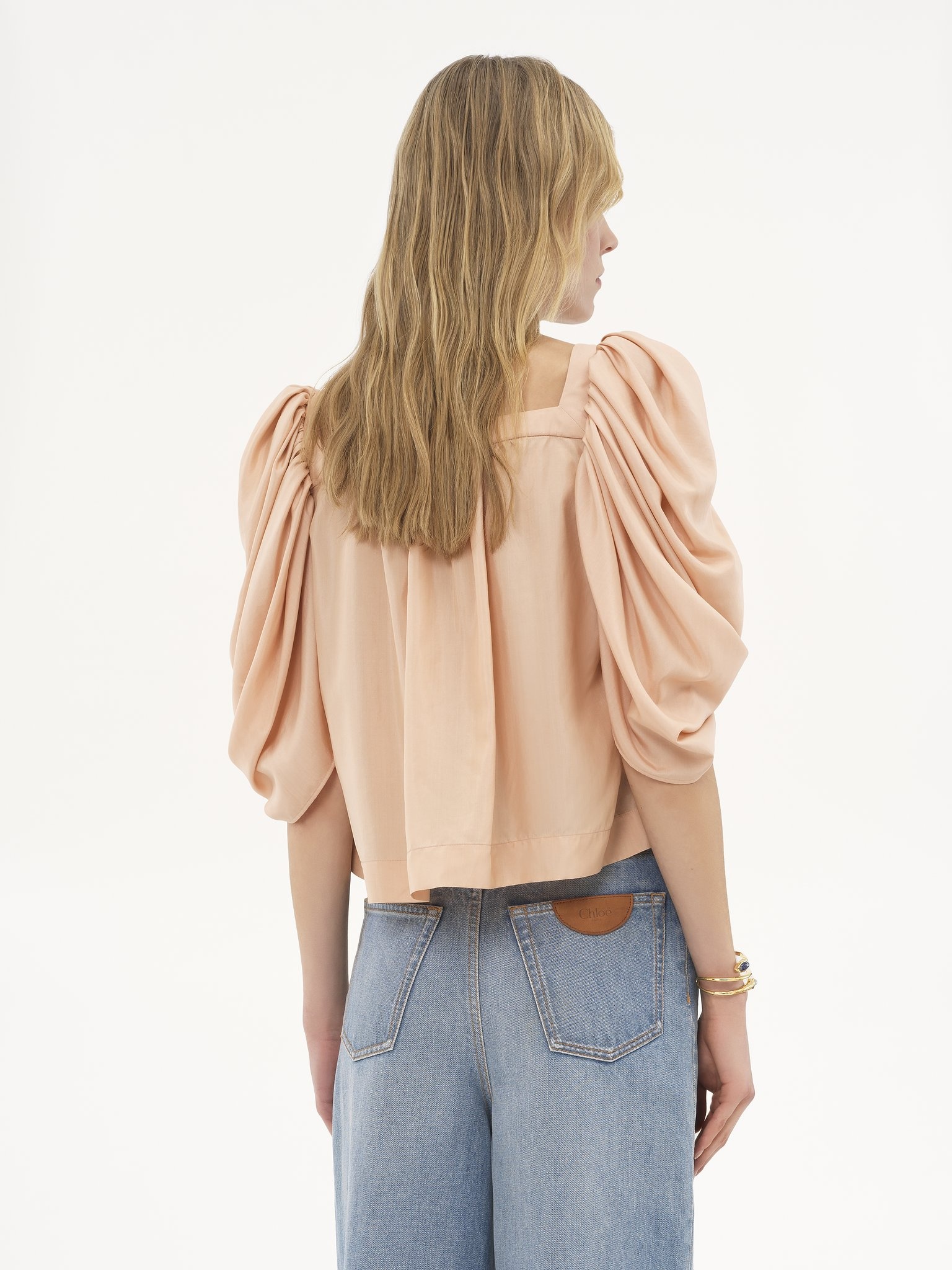 PUFF-SLEEVE PLEATED TOP IN SILK POPLIN - 5