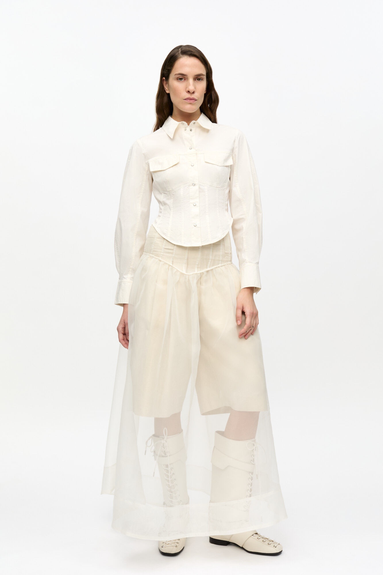OFF-WHITE WASHED STRETCH COTTON CORSET SHIRT - 3