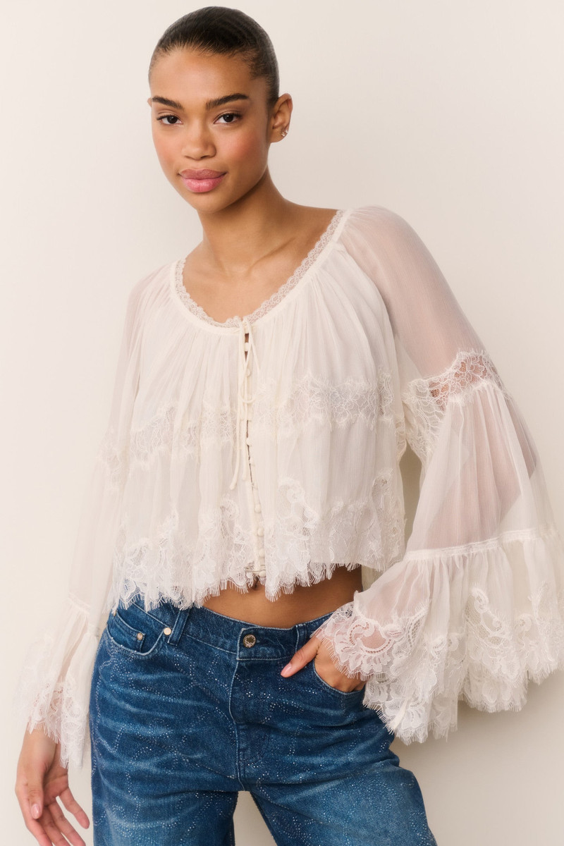 LoveShackFancy Darline Chiffon Lace Blouse outlook