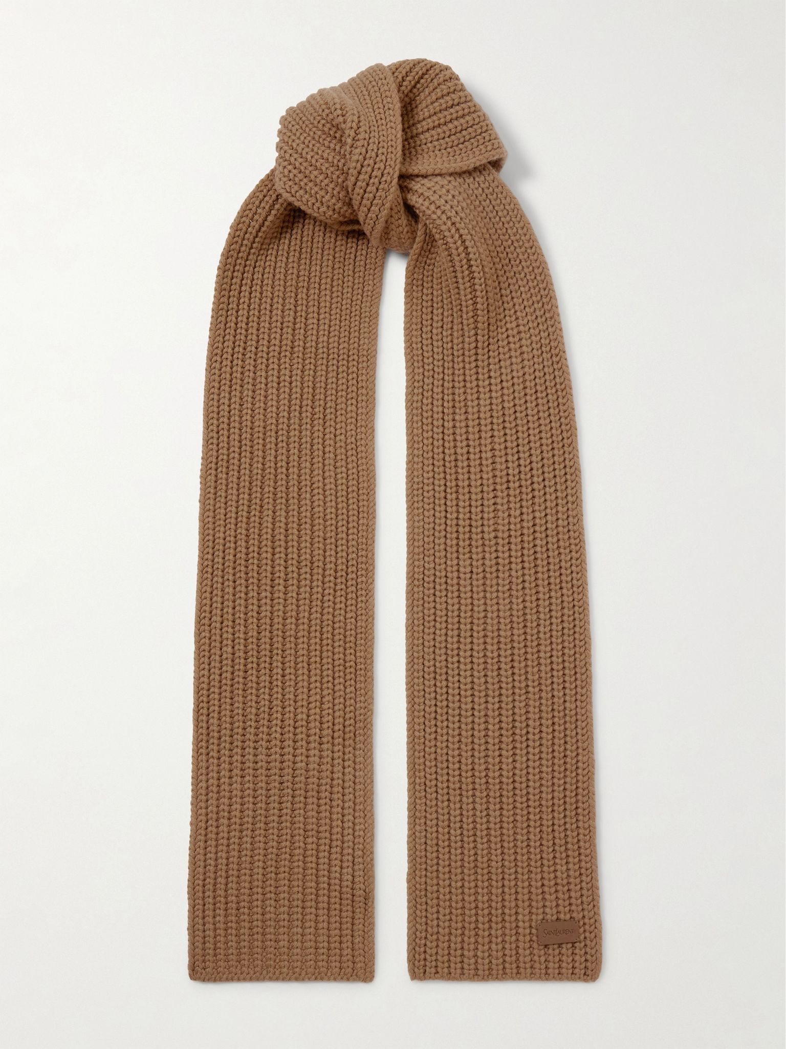Appliquéd ribbed cashmere scarf Brown - 1