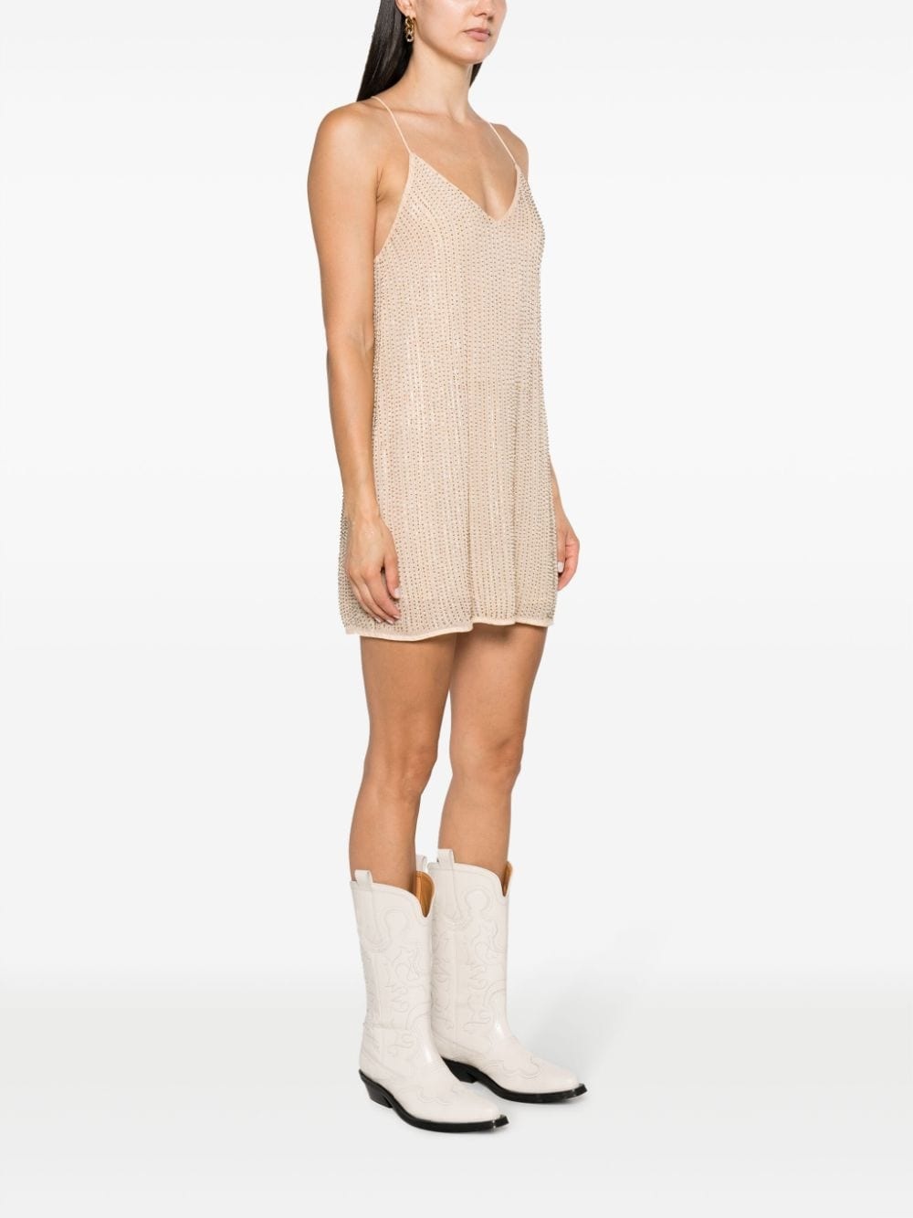 rhinestone V-neck minidress - 3