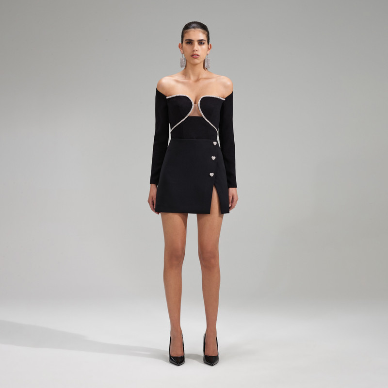 Black Off Shoulder Crepe Top 1