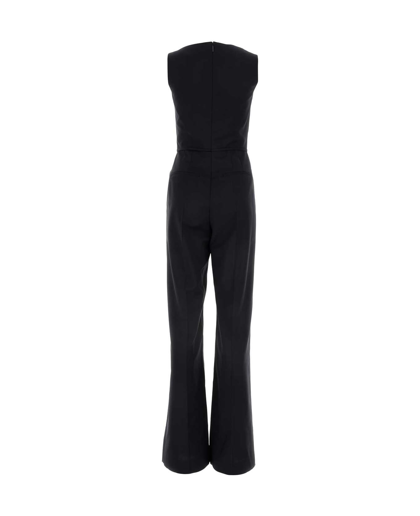 Navy Blue Wool Blend Jumpsuit - 2
