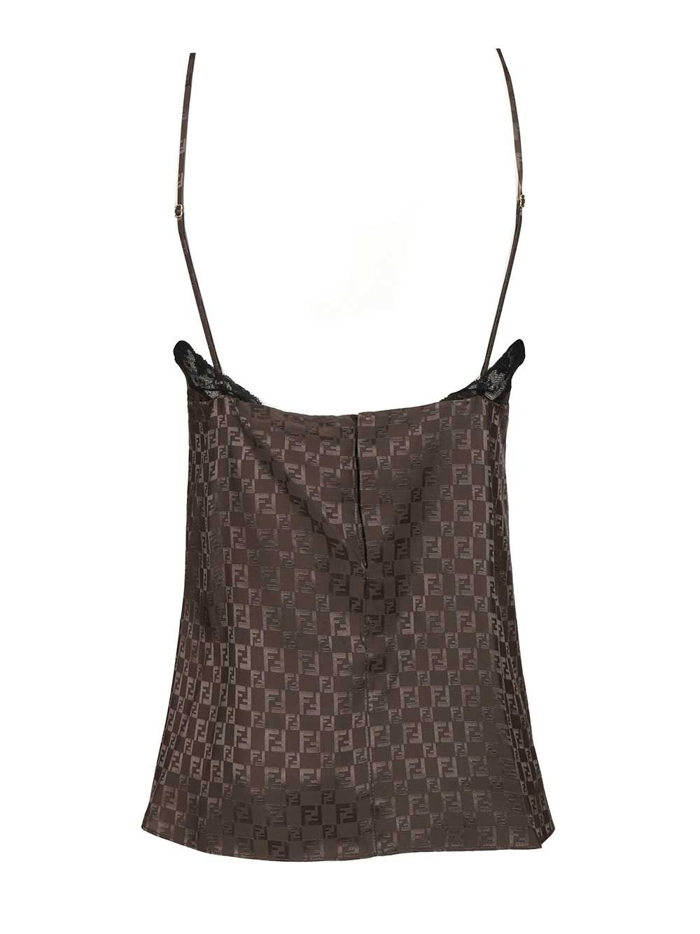 Silk Chess Ff With Lace Lingerie Top Tops Brown - 2