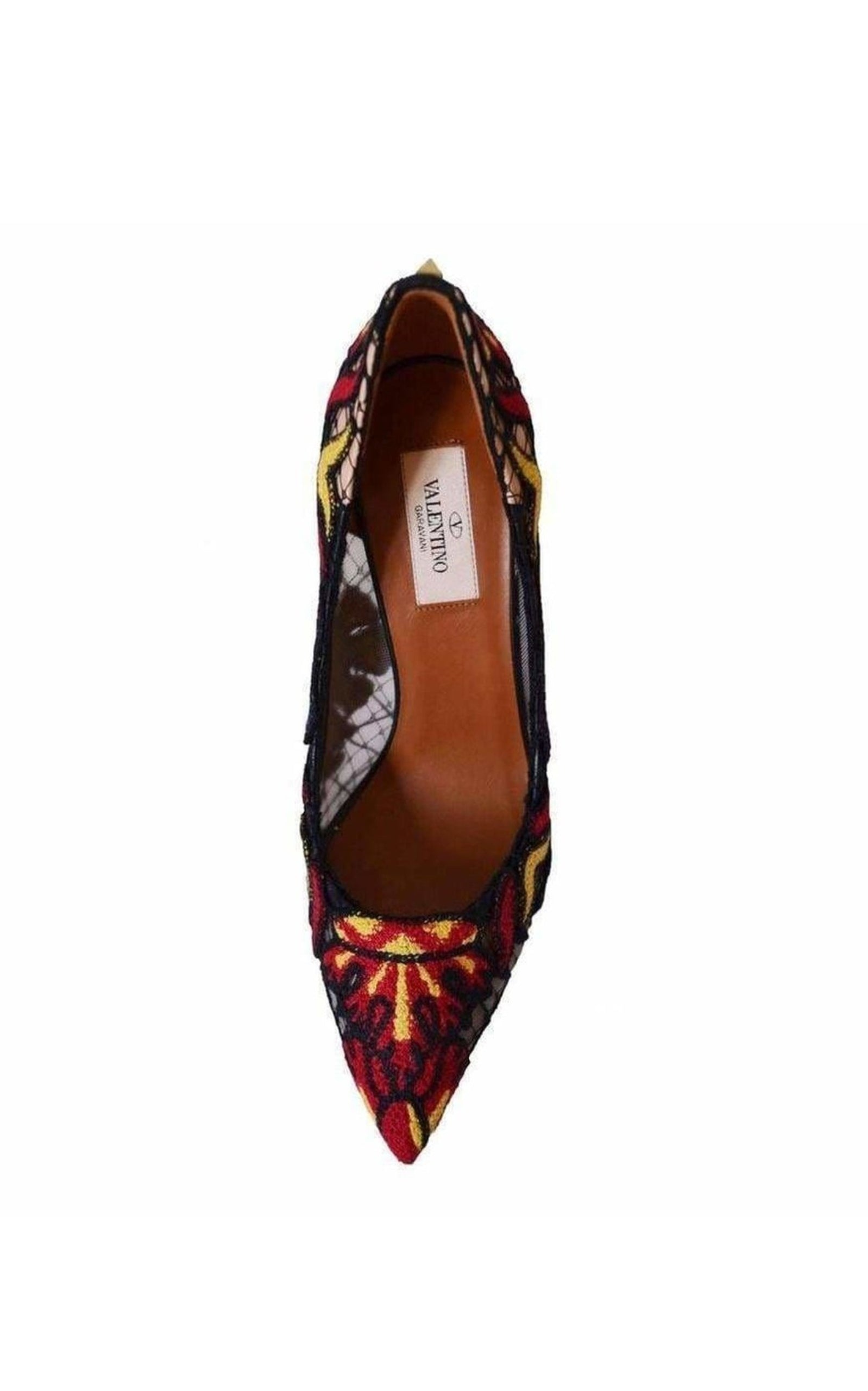 Ethnic Embroidered Lace over Leather Pumps - 4