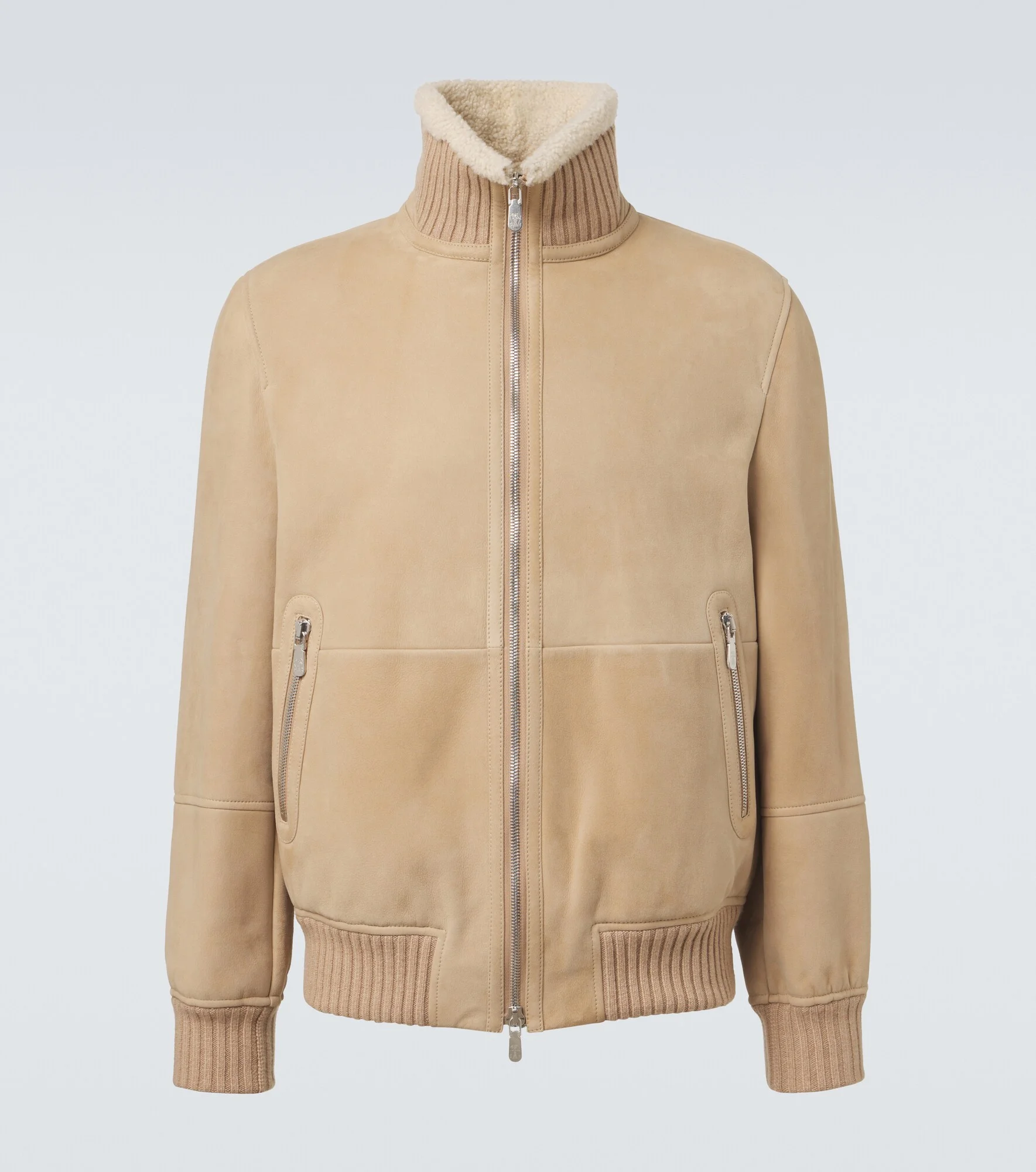 Shearling-lined suede bomber jacket - 1