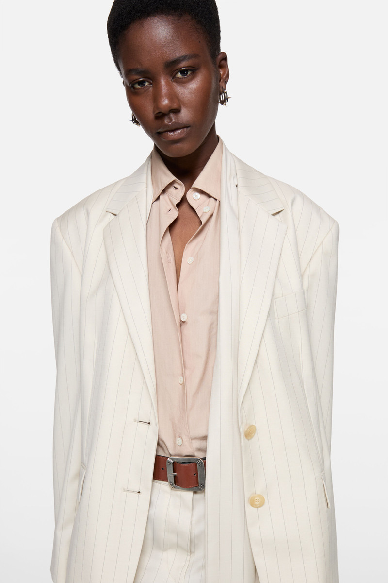 Pinstripe blazer with scarf - Cream beige 3