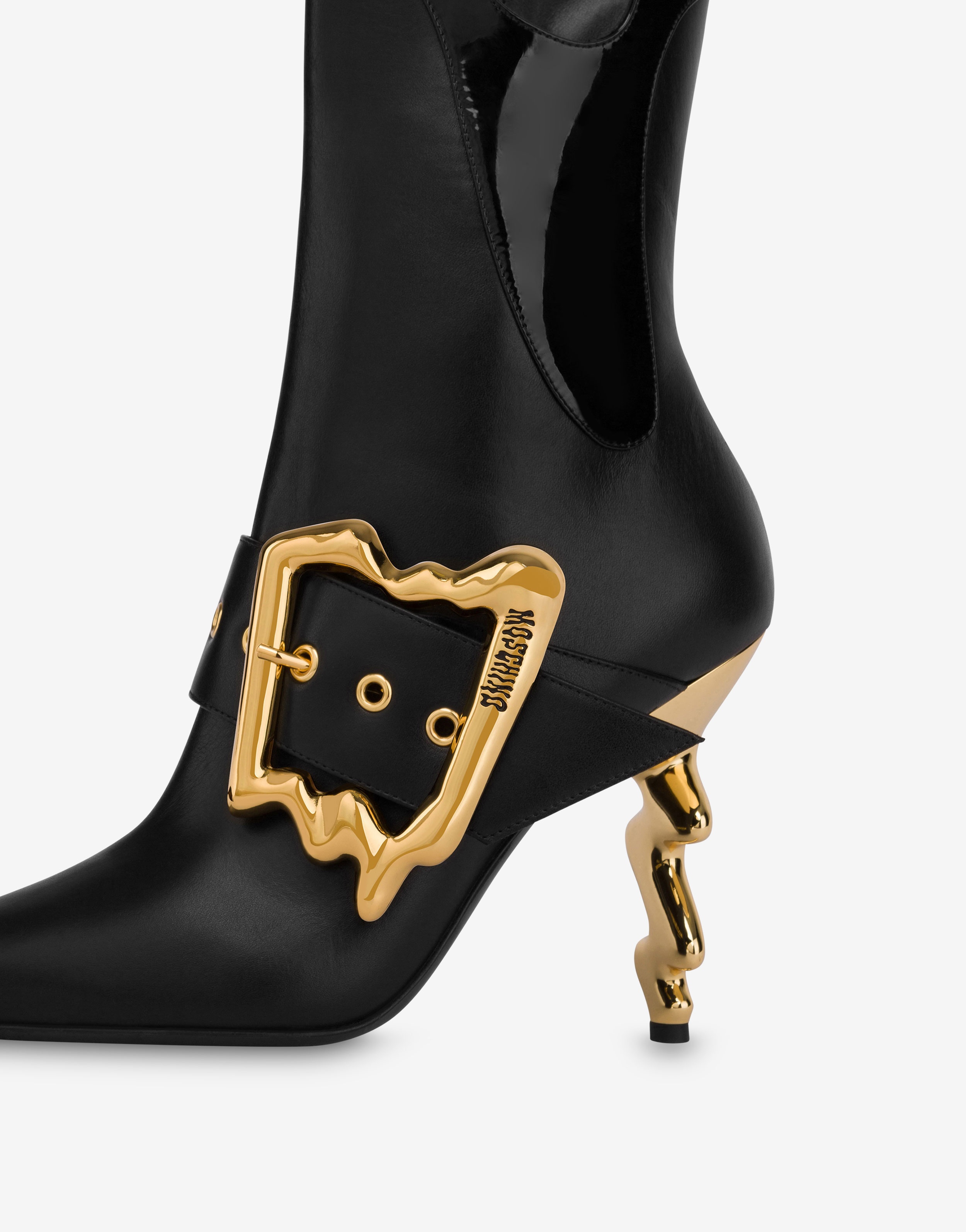 MORPHED BUCKLE CALFSKIN AND PATENT LEATHER ANKLE BOOTS - 4