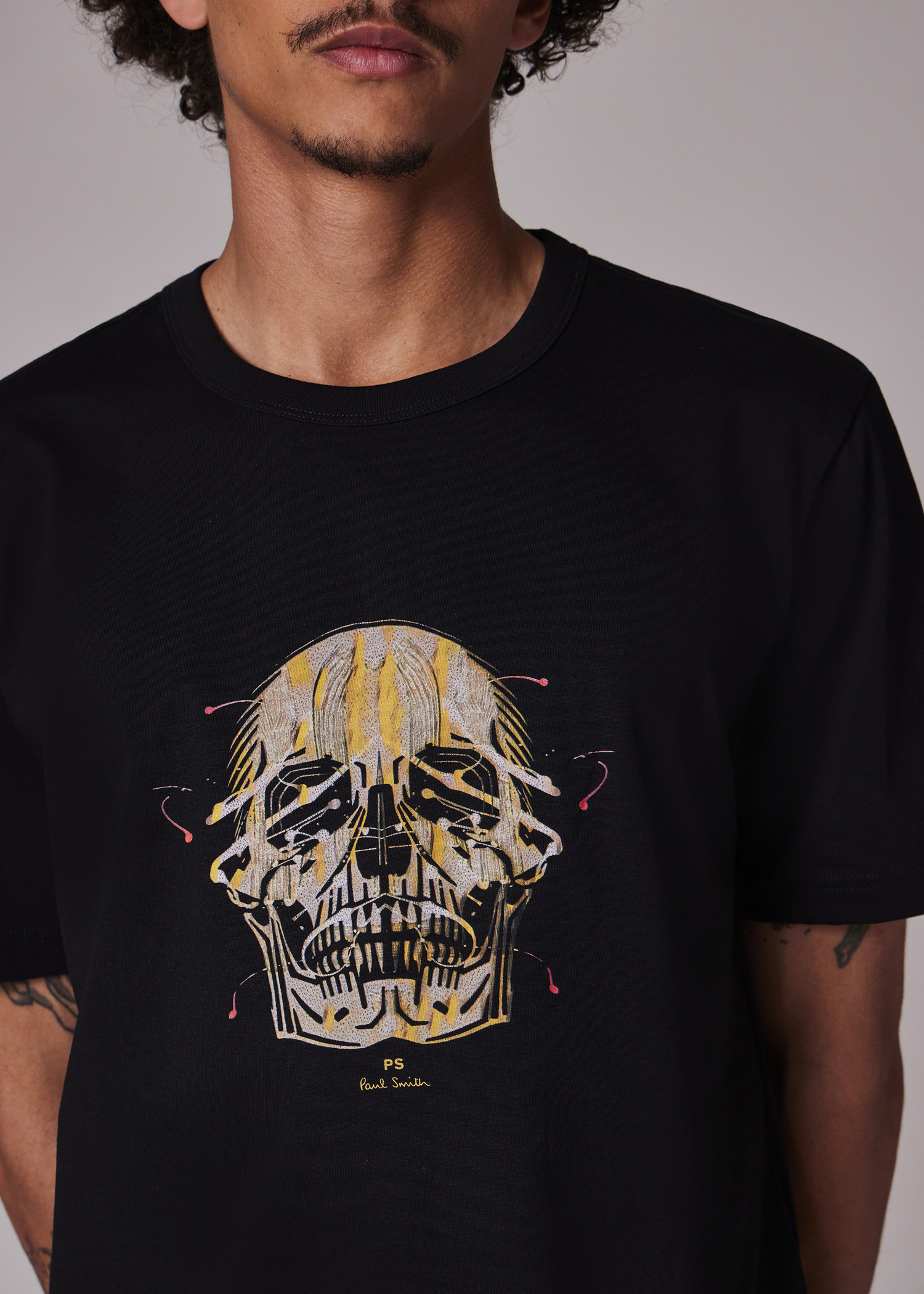 Black 'Painted Skull' Print T-Shirt - 5