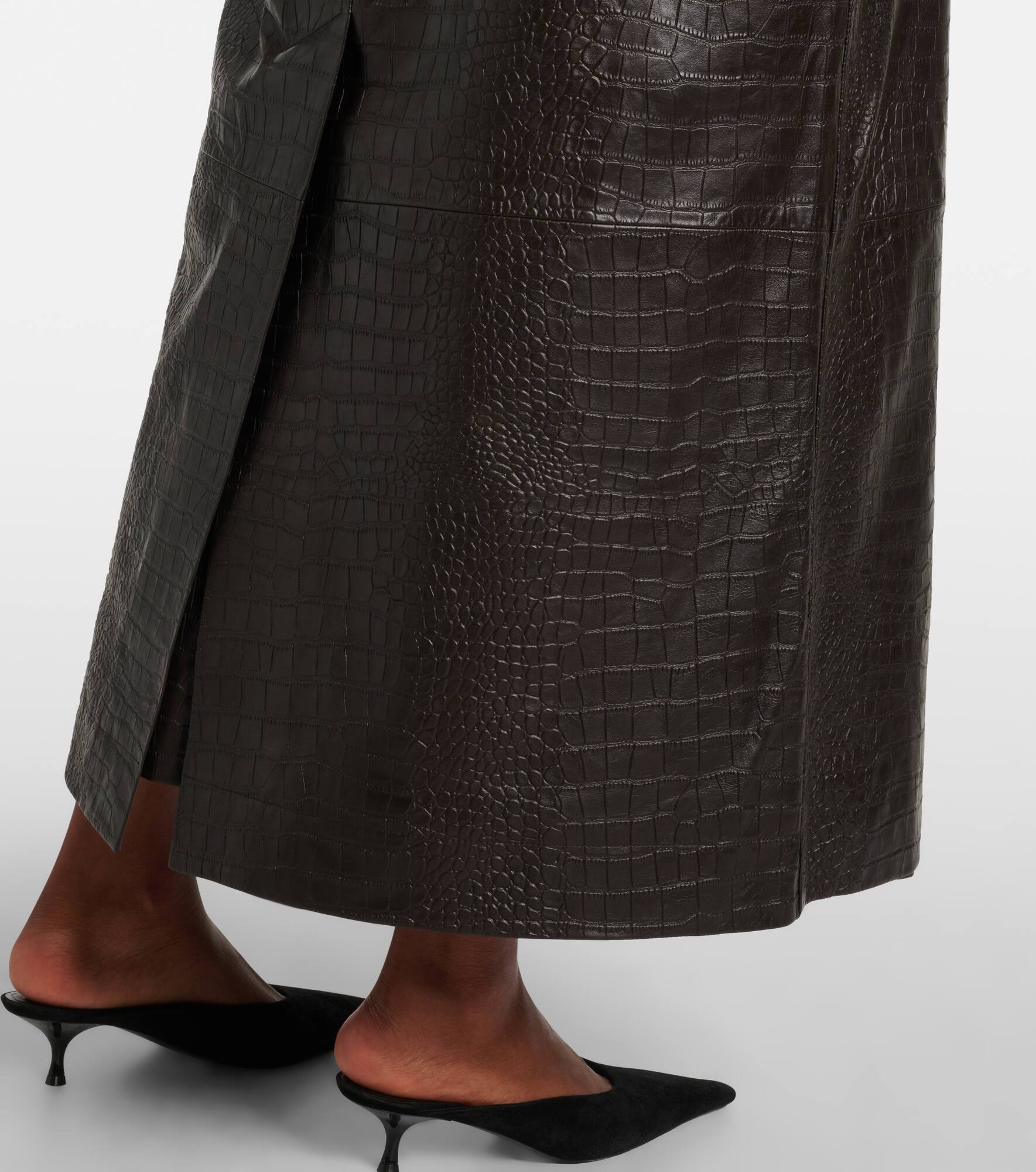 Crocodile-effect leather trench coat - 6