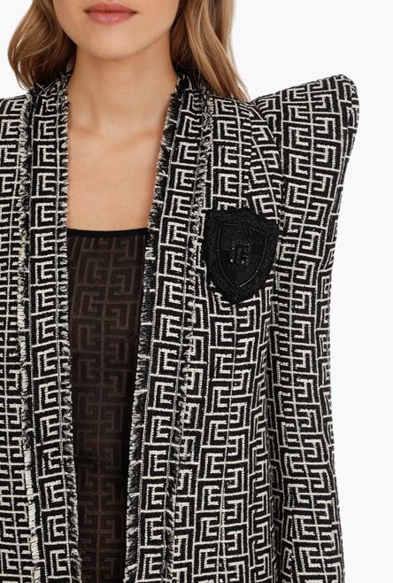 Bicolor jacquard-patterned tweed jacket with Balmain monogram - 6