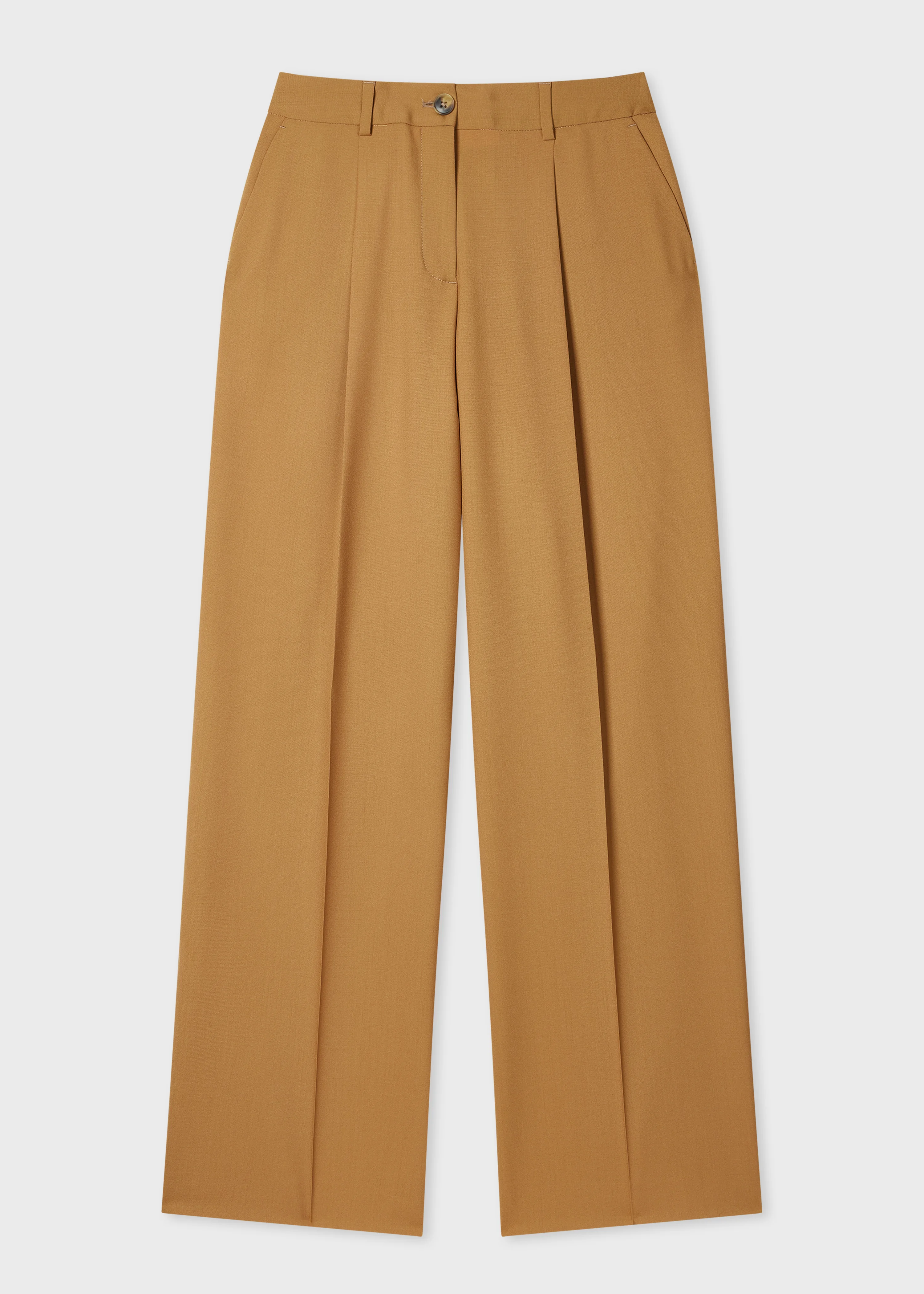Women's Camel Wool Hopsack Wide-Leg Trousers - 1