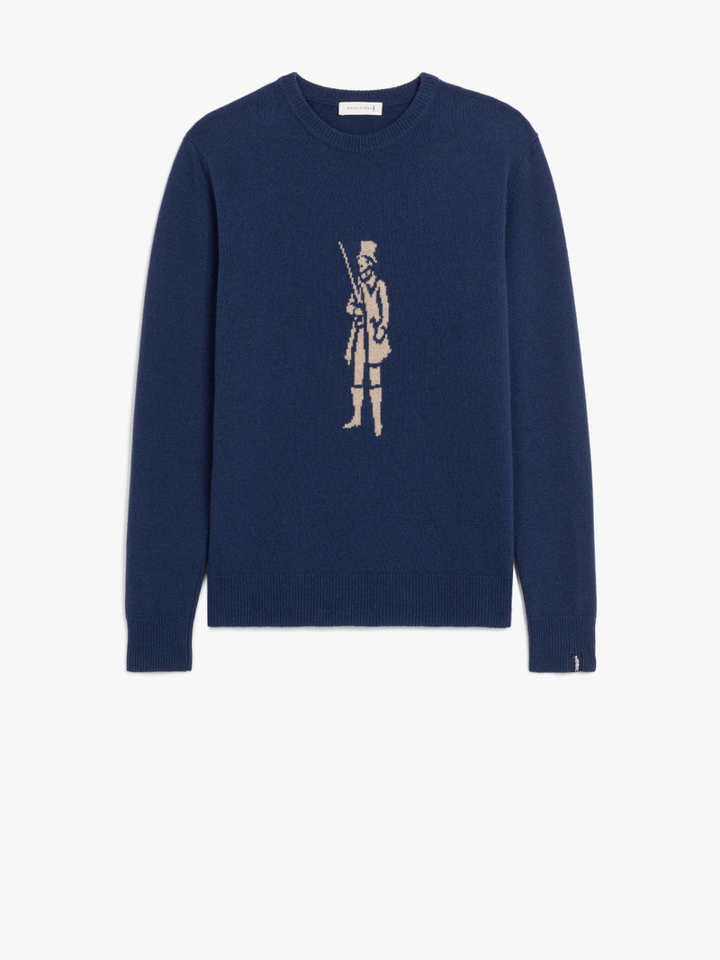 INDIGO MERINO WOOL & CASHMERE LOGO CREWNECK SWEATER 1