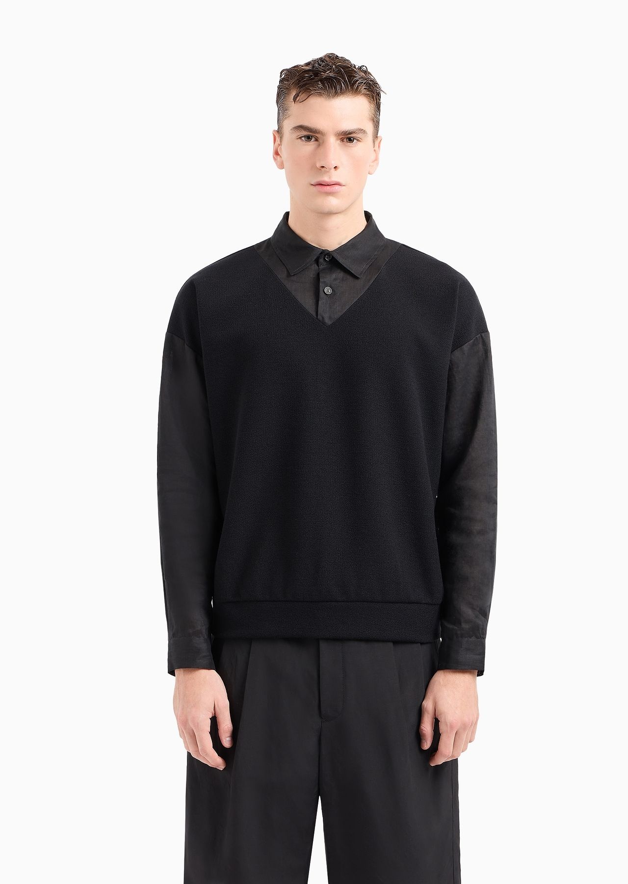 Long-sleeved, cotton and wool polo shirt - 2