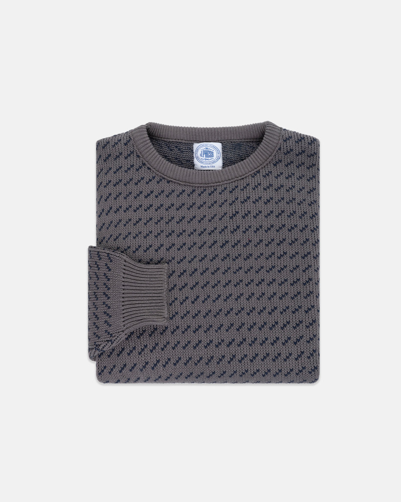 MADE-IN-USA CHARCOAL & NAVY CHEVRON COTTON CREWNECK SWEATER 1