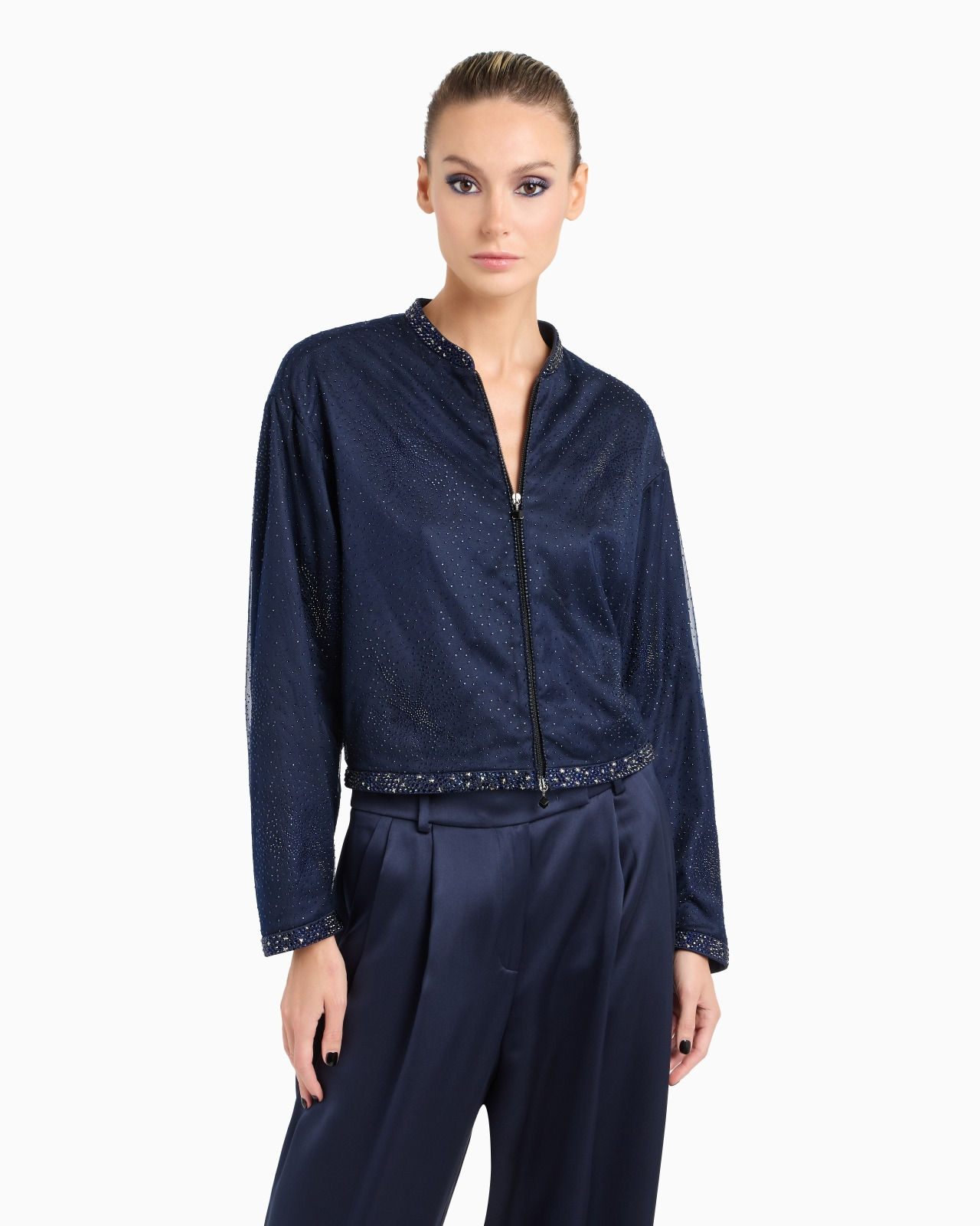 SILK BLOUSON WITH RHINESTONE EMBROIDERY - 4