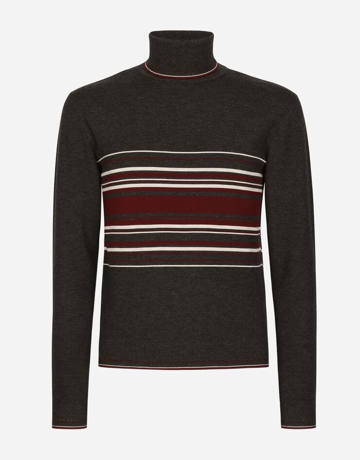 Wool turtle-neck sweater with contrasting stripes - 1