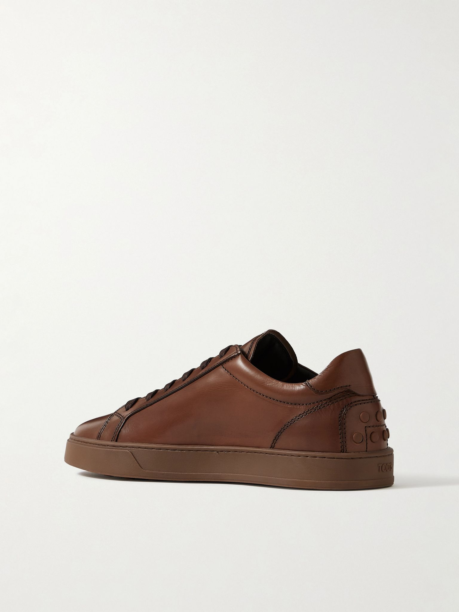 Allacciata Cassetta Rubber-Trimmed Glossed-Leather Sneakers Brown - 4