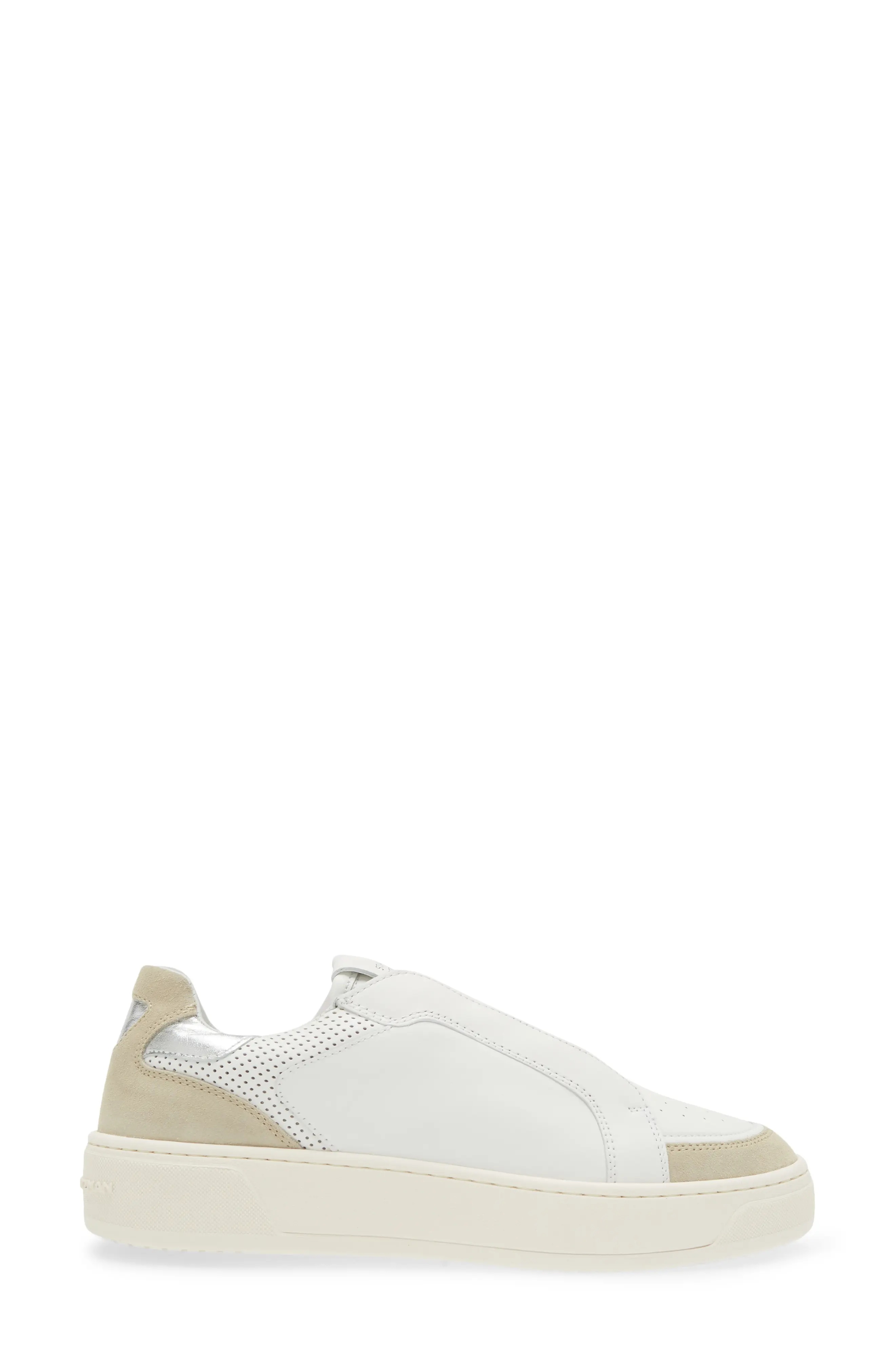 Courtside Retro Sneaker in Beige/White/Silver Calf - 3