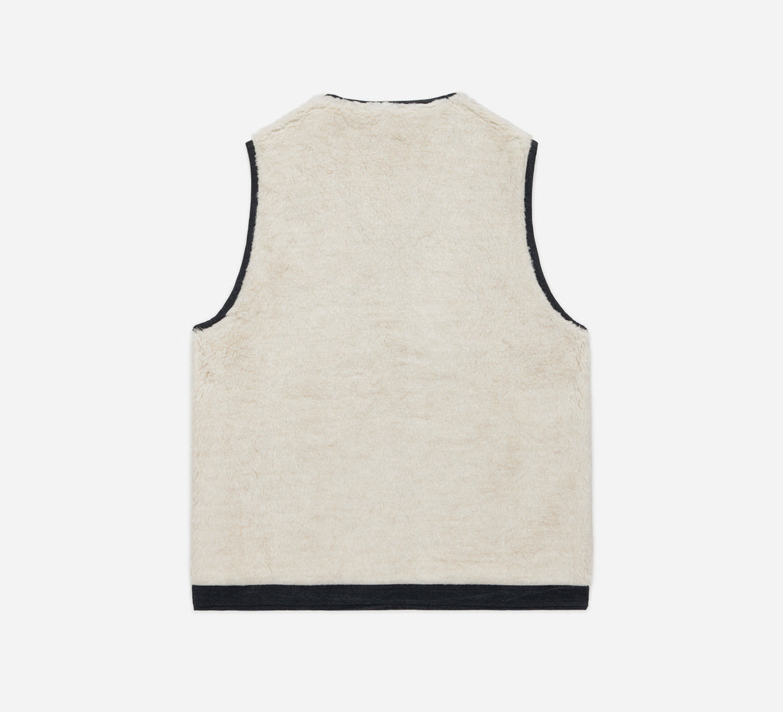 Reversible Work Vest - Black Canvas/Ecru Wool Sherpa - 2