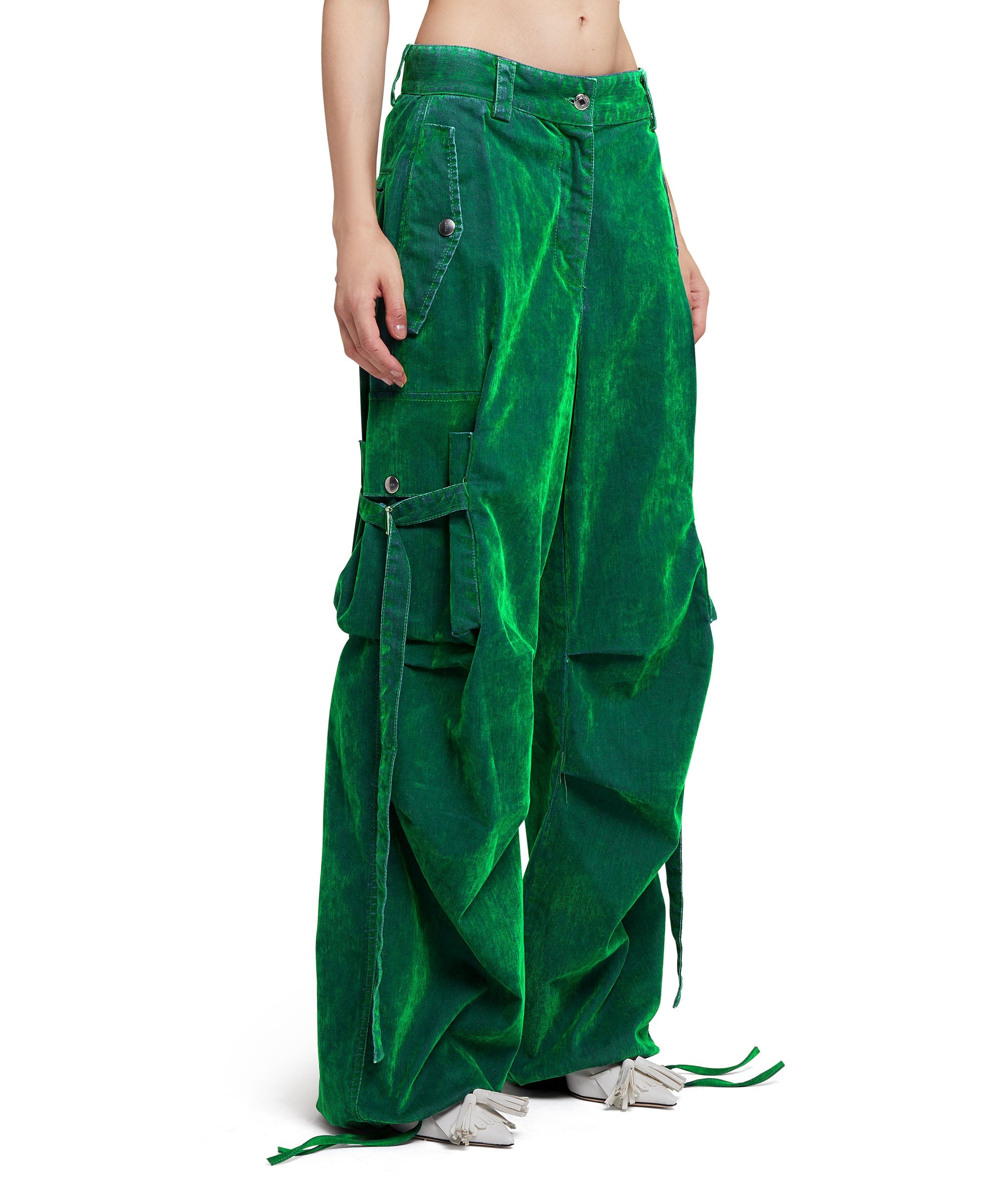 MSGM Green Tie-Dye Denim Cargo Pants