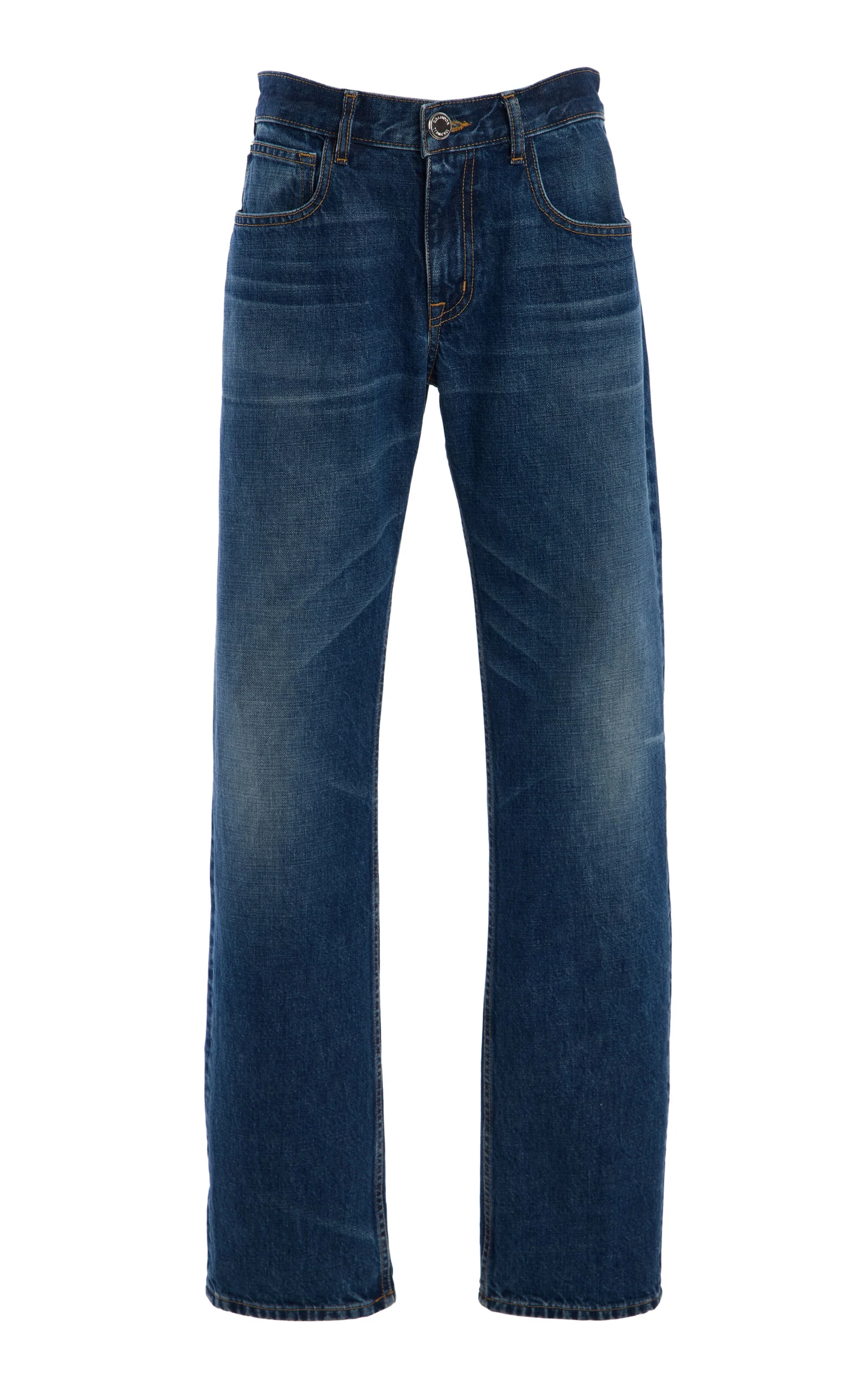 The Beau Buckle-Detailed Denim Straight-Leg Jeans medium wash - 1