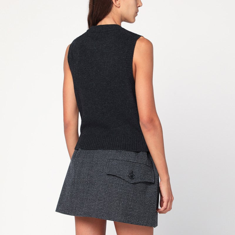 Ganni Dark Grey Rose Wool-Blend Vest Women - 2