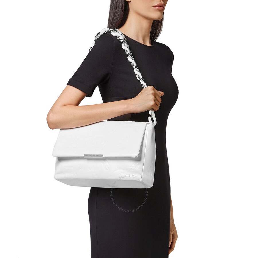 Open Box - Philipp Plein White Leather Shoulder Bag with Embossed Monogram - 3